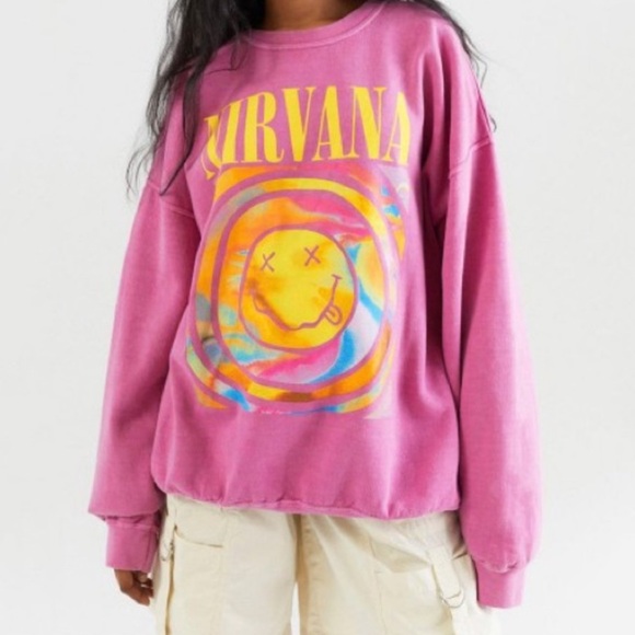 pink oversized nirvana sweatshirt - Picture 1 of 3